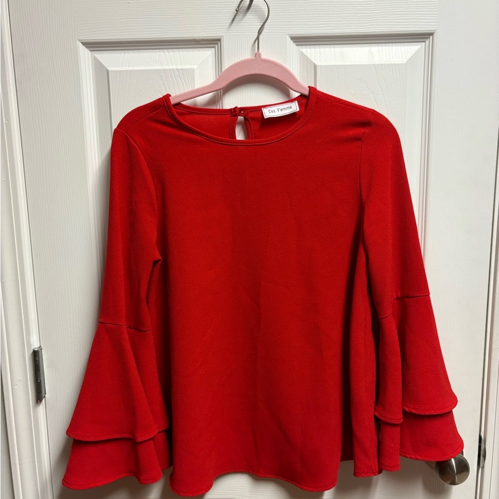 Ces Femme Red Bell Sleeve Blouse